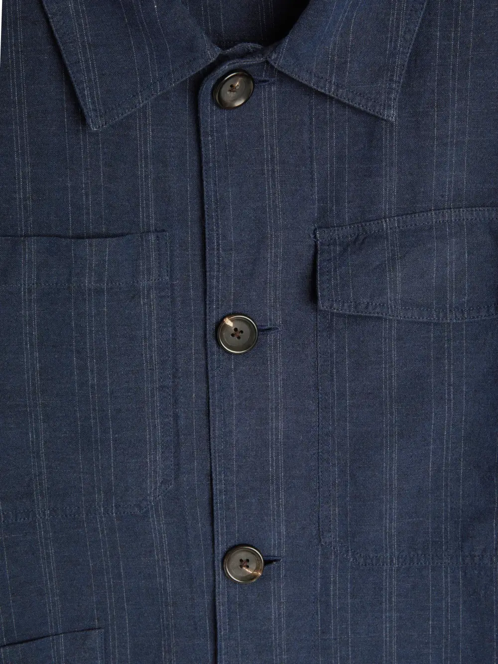 Blue Long Sleeve Cotton-Linen Jacket