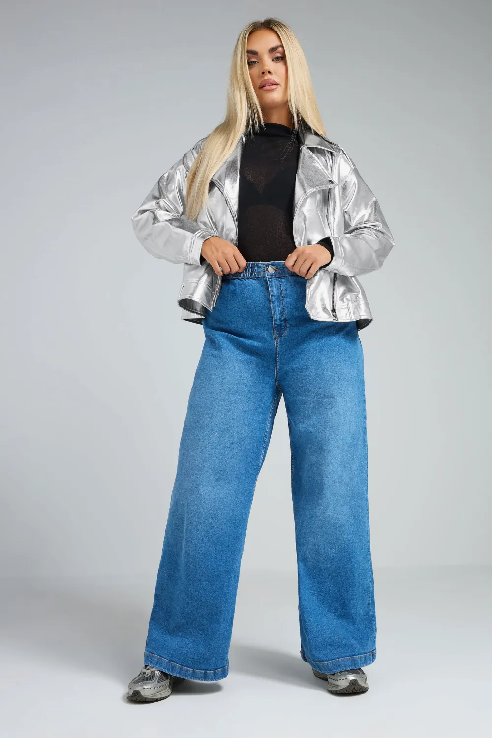 LIMITED COLLECTION Curve Silver Metallic Biker Jacket