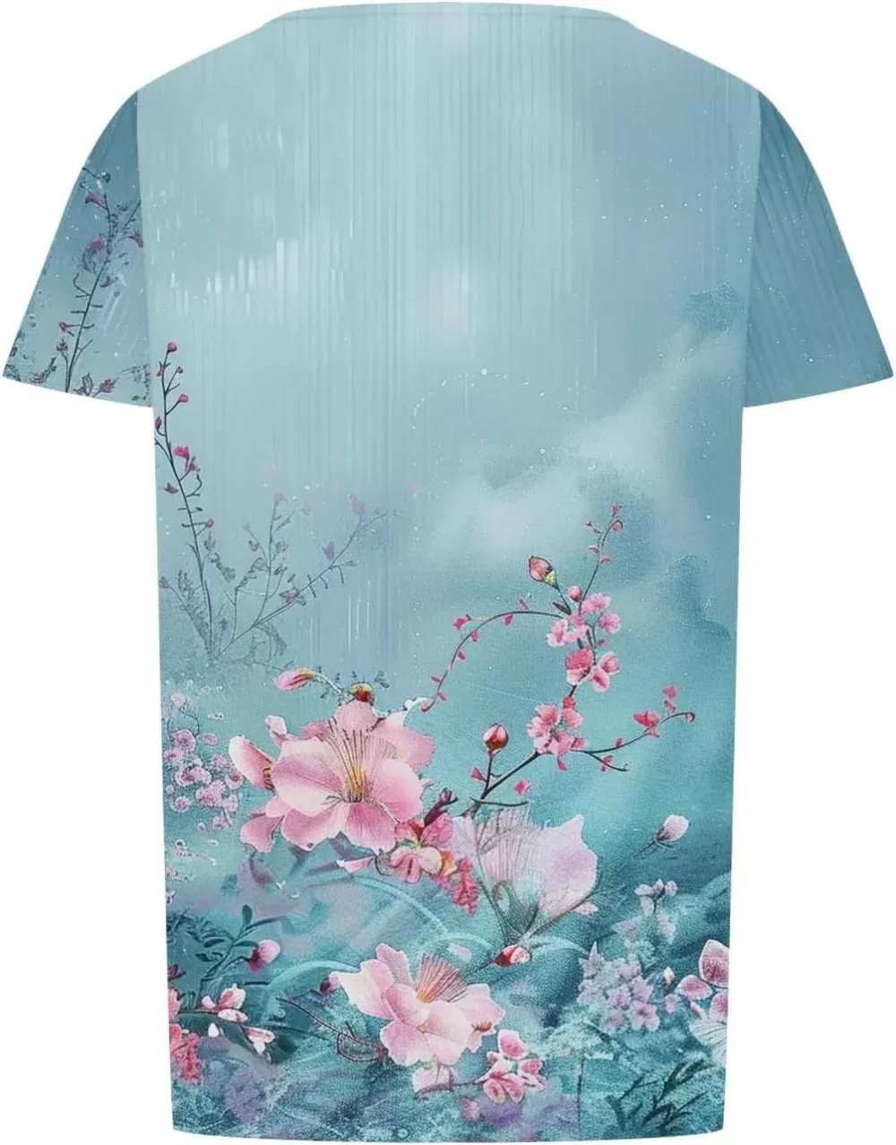 Womens Summer Pleated Front Shirts Tunics Casual Short Sleeved Loose Round Neck Boho Printed Tops Vacation Blouse