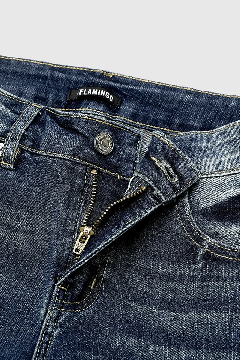 Mid Waist Wash Straight Leg Jeans