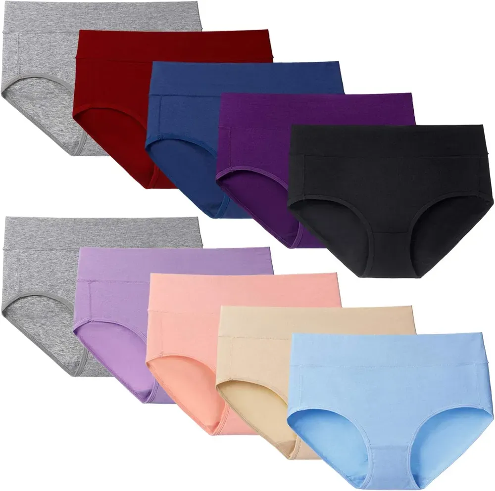 Womens Underwear,Cotton Mid Waist No Muffin Top Full Coverage Brief Ladies Panties Lingerie Undergarments for Women Multipack