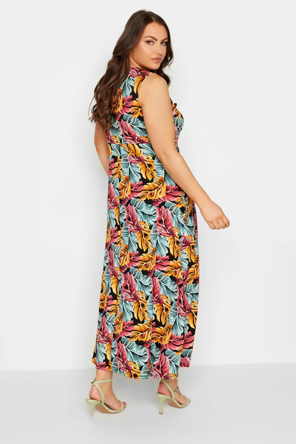 YOURS Curve Black Tropical Leaf Print Wrap Maxi Dress