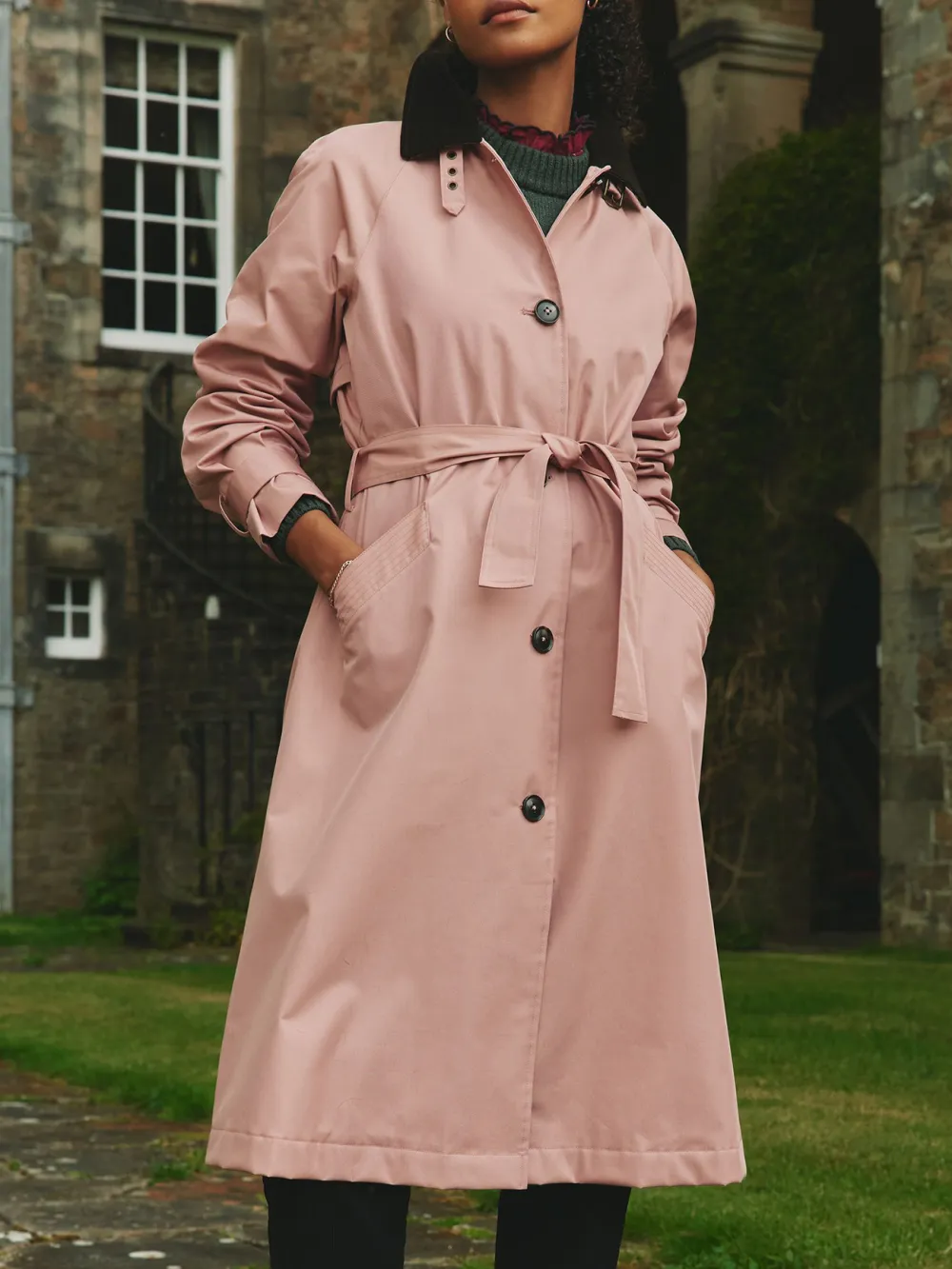 Pink Waterproof Belted Trench Coat