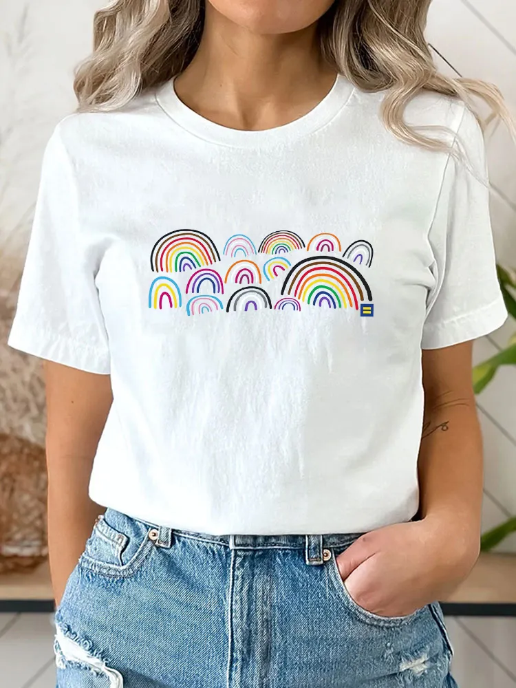 Pure Cotton Round-Neck Short-Sleeved Shirt LGBTQ+ Rainbows T-Shirt