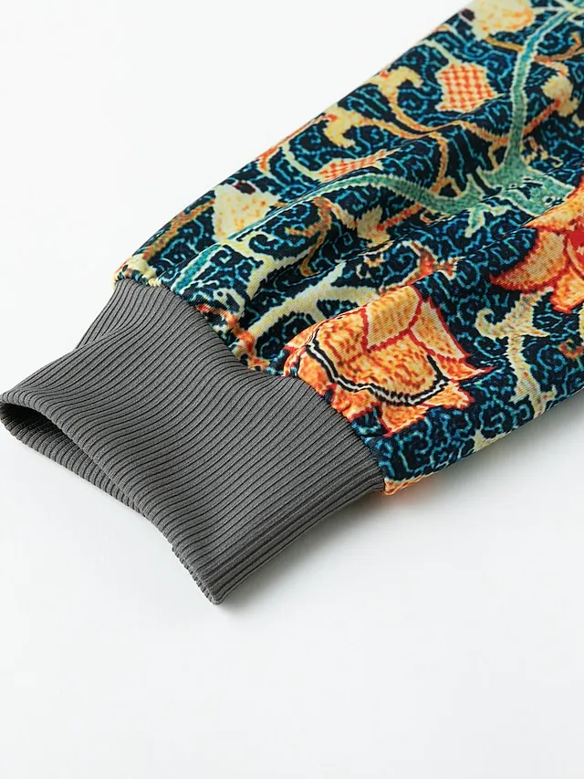 Women's Bomber Jacket Zip up Casual Jacket Fall Floral Print Baseball Jackets Outerwear Long Sleeve Fall  Spring Green Casual Daily