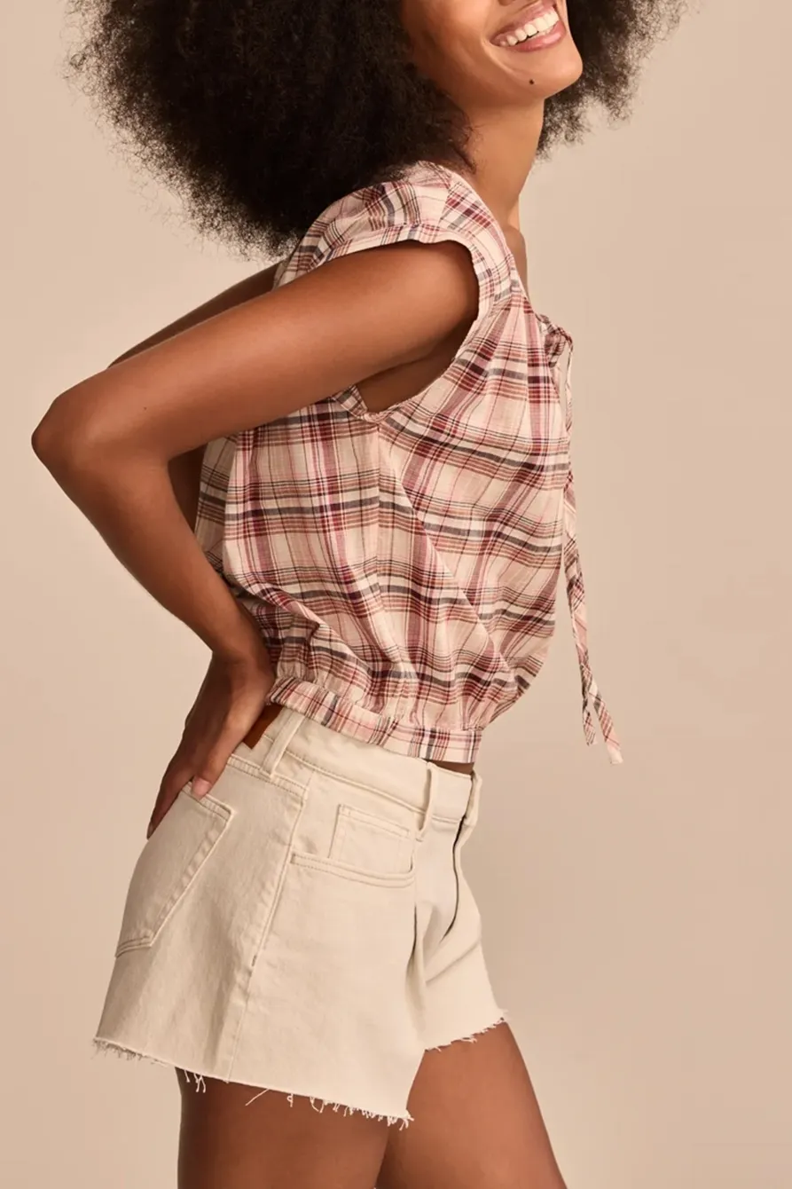 Red Plaid Sleeveless Buttondown Blouse