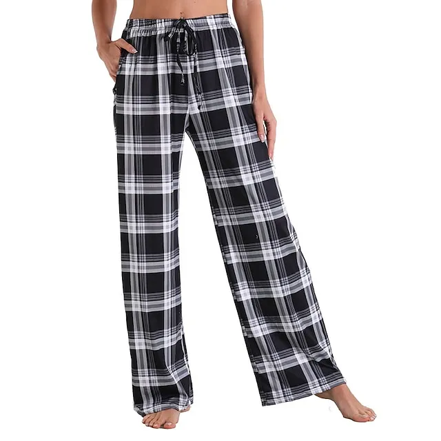 Women's Pajamas Pants Pjs Grid / Plaid Fashion Comfort Sweet Party Home Christmas Cotton Long Pant Pant Summer Spring Light Pink Black