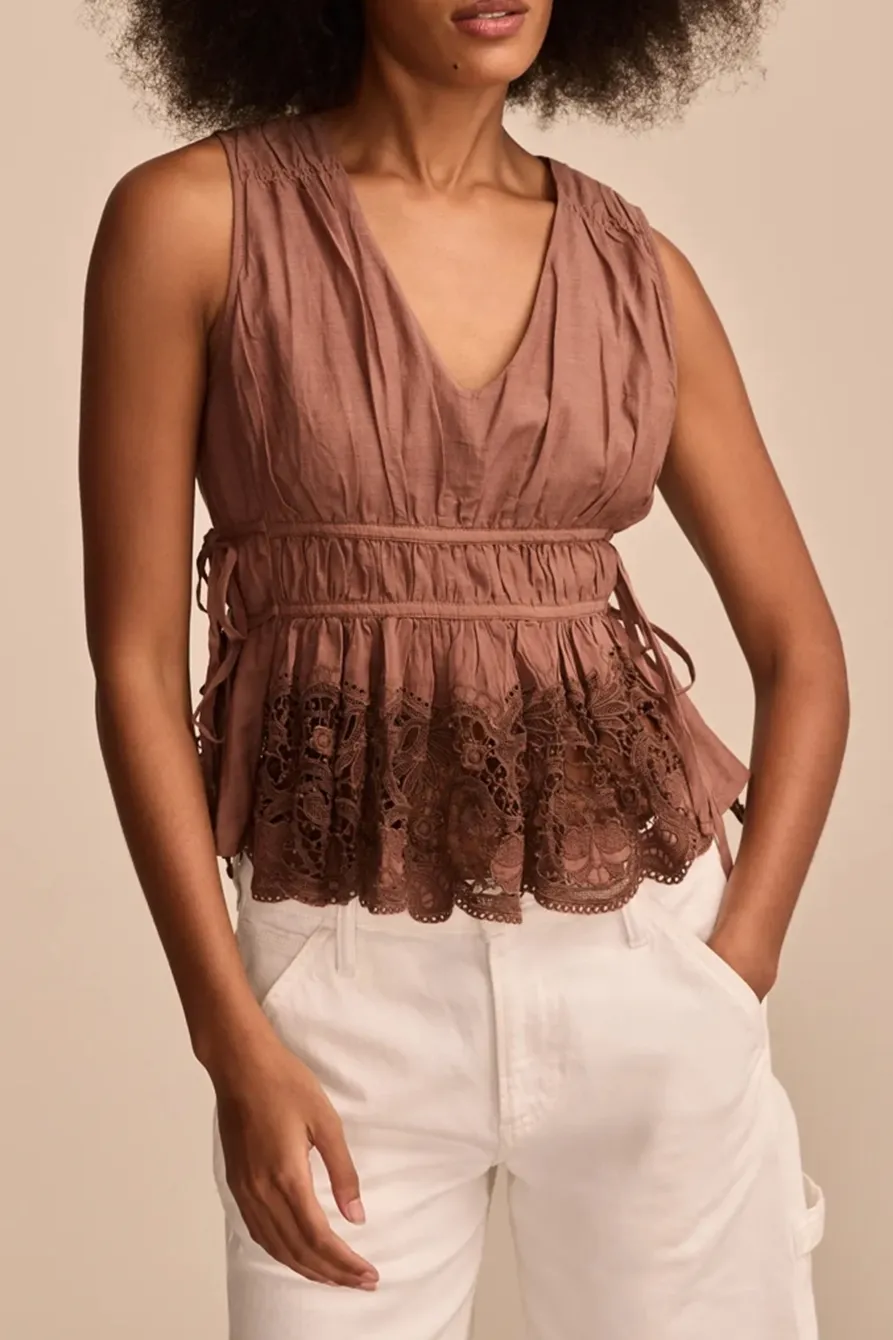 Aztec Lace Ruched Tank Top