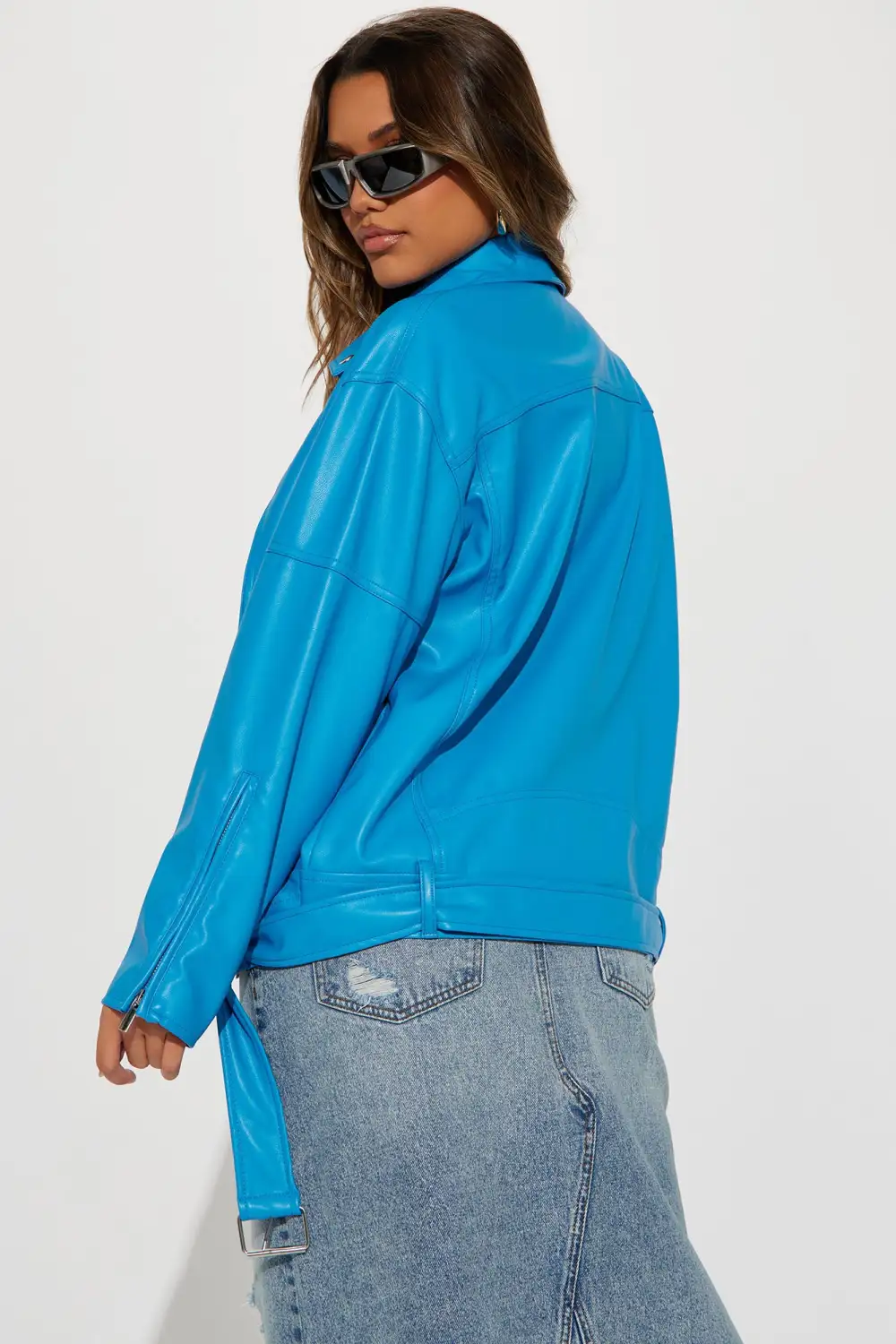 Big Rider Over Sized Faux Leather Moto - Blue PULL&BEAR in