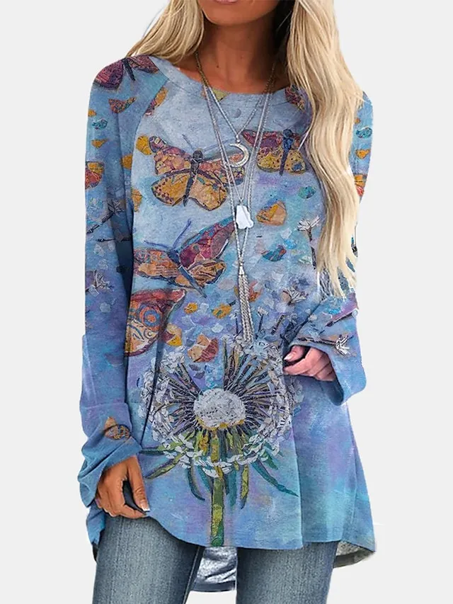 Women's Plus Size T shirt Tee Burgundy Tee Tunic Shirts Marron Yellow Light Green Geometric Plaid Print Long Sleeve Casual Vintage Tunic Ethnic Round Neck Regular Fit Bohemian Theme Geometric Fall