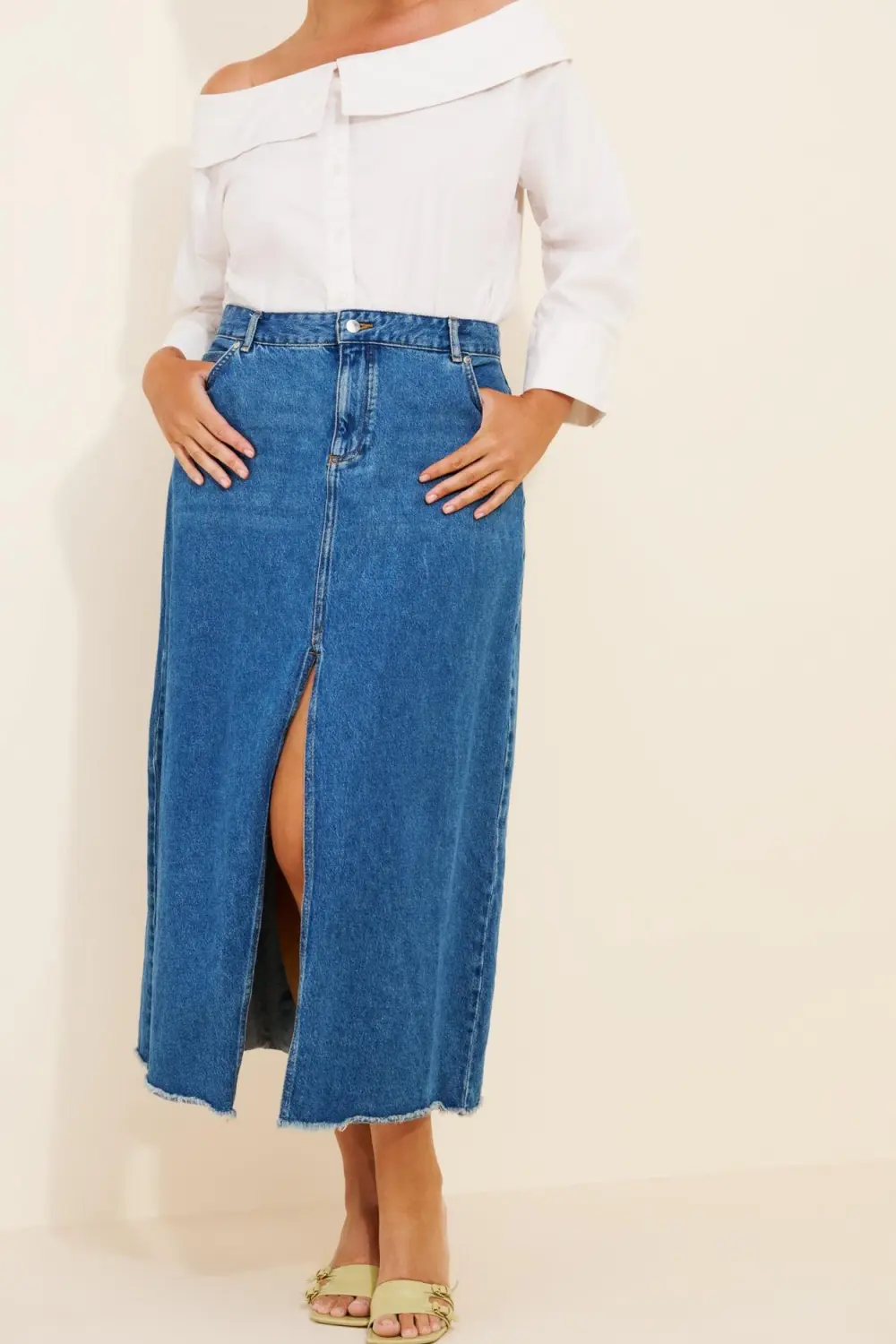The Madi Front-Slit Denim Skirt