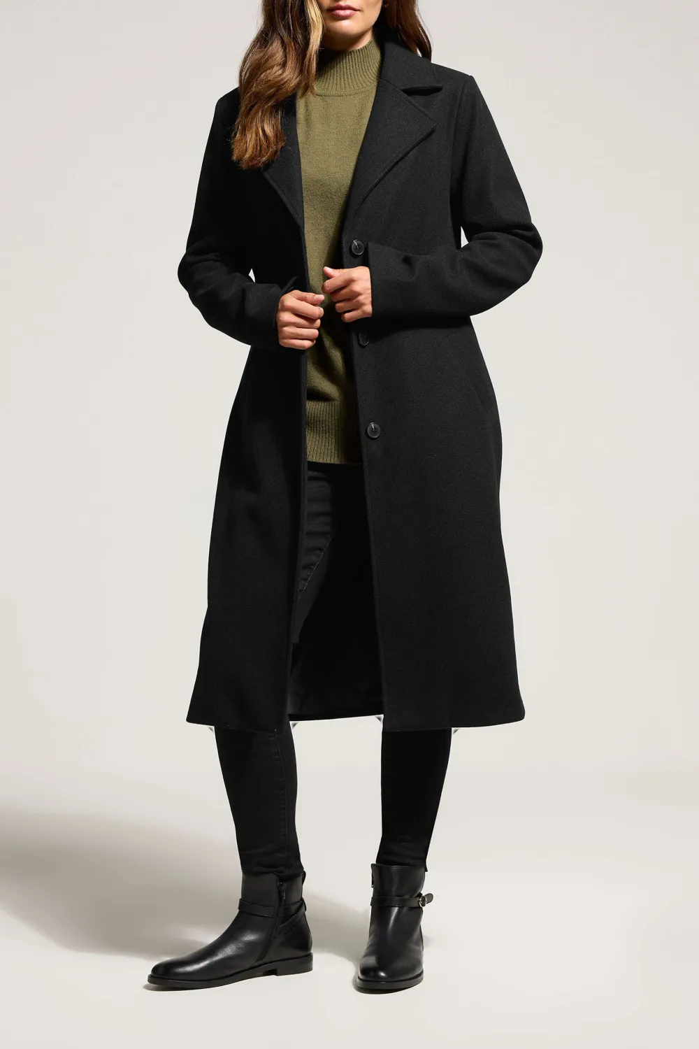 Midi Length Black Formal Midi City Coat