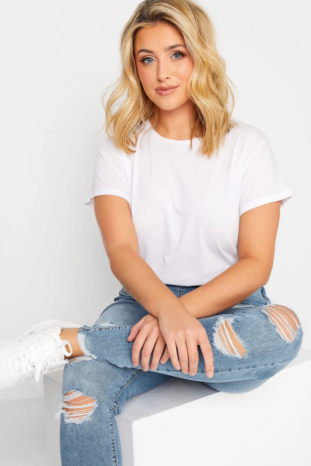 YOURS FOR GOOD Curve Mid Blue Extreme Ripped Stretch JENNY Jeggings