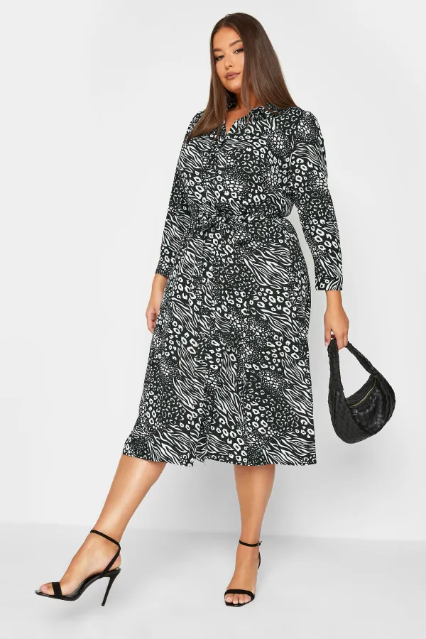 YOURS LONDON Curve Black Animal Print Shirt Dress