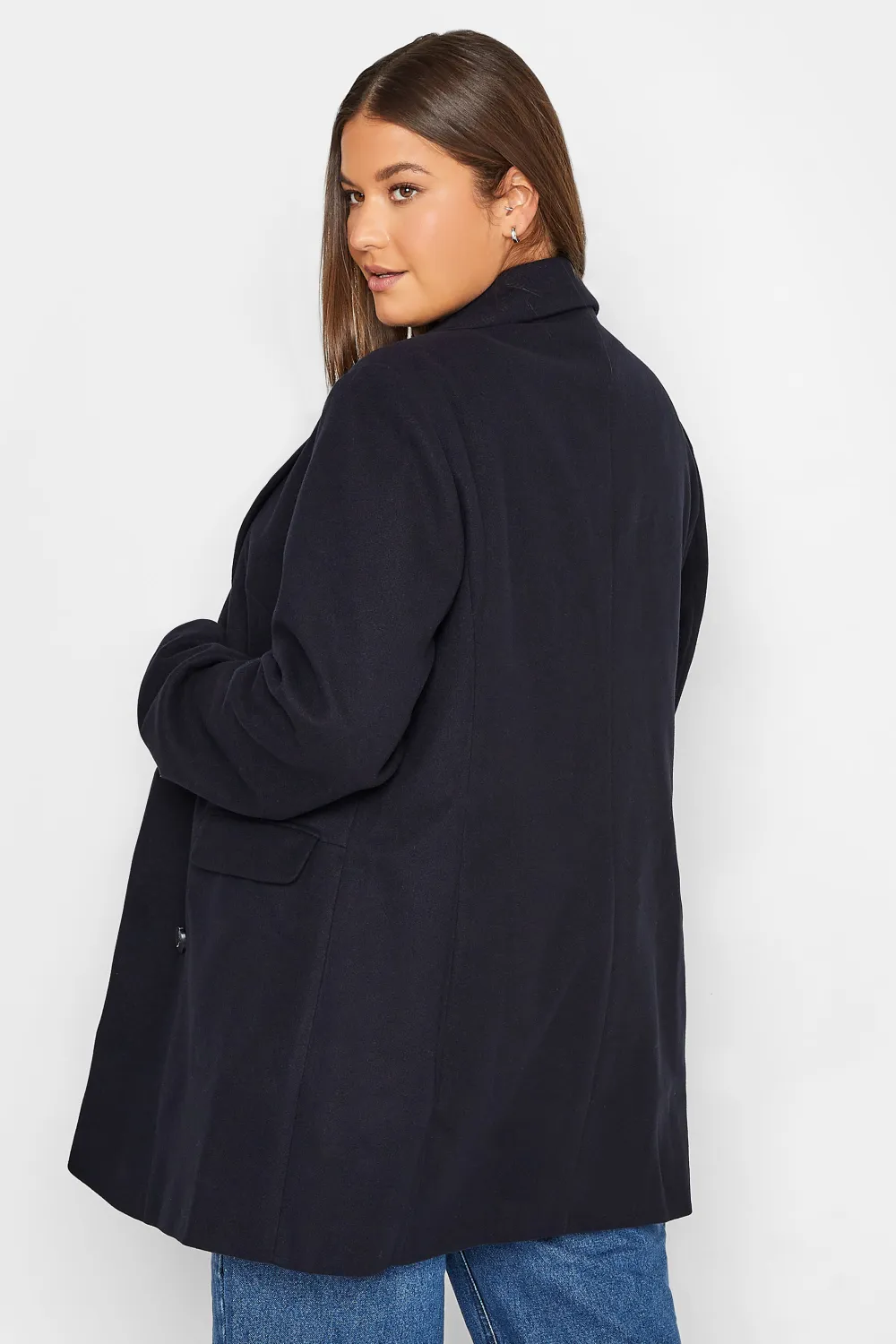 LTS Tall Navy Blue Double Breasted Brushed Jacket