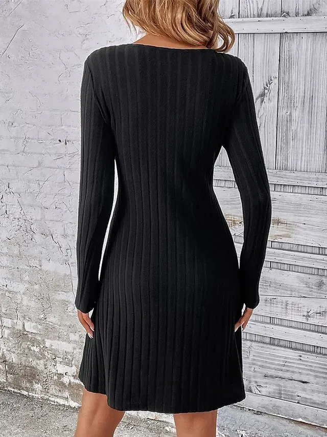 Women's Sweater Dress Jumper Dress Casual Dress Mini Dress Knitwear Fashion Modern Outdoor Daily Going out Weekend V Neck Long Sleeve Button Up Button 2023 Regular Fit Black Light Green Fuchsia S M L