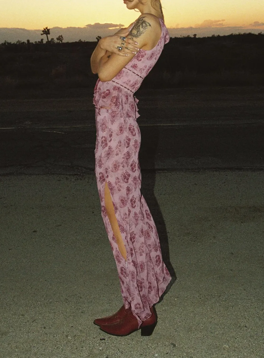 Floral Print Asymmetric Maxi Skirt