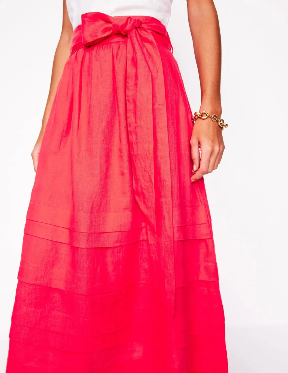 Strawberry Tart Red Linen Midi Skirt