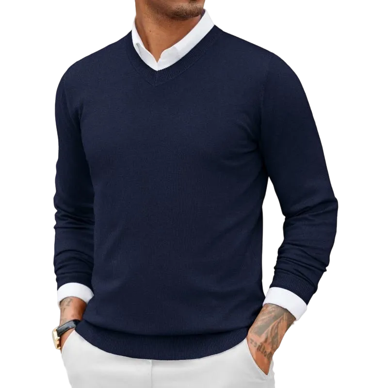 Men's Ribbed V-neck Casual Knit Sweater