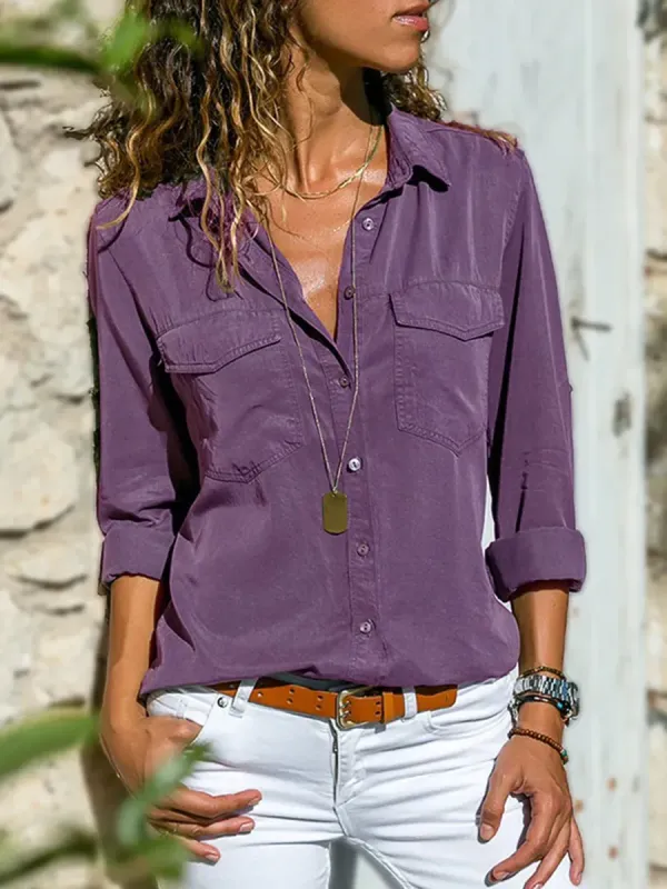 Womens Simple Lapel Blouse