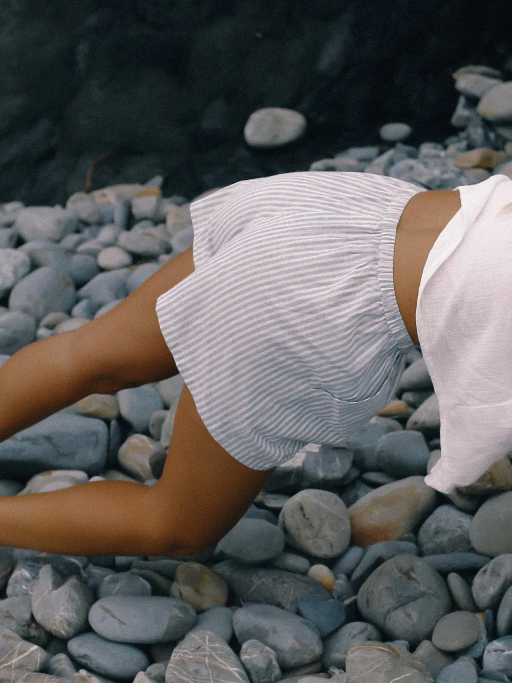 Casual Style Blue Short Blue Stripe