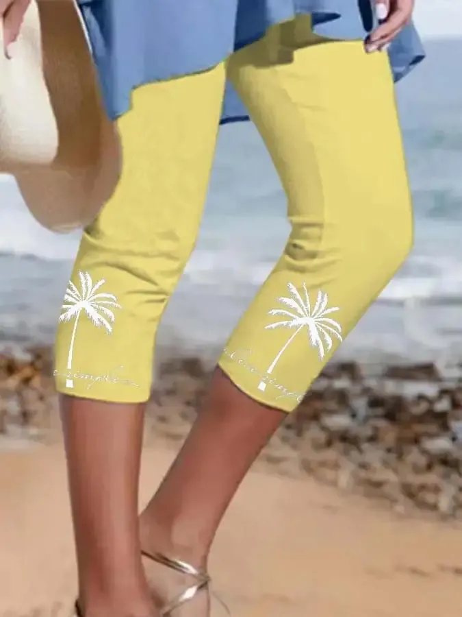 Resort Style Coconut Tree Midi Leggings
