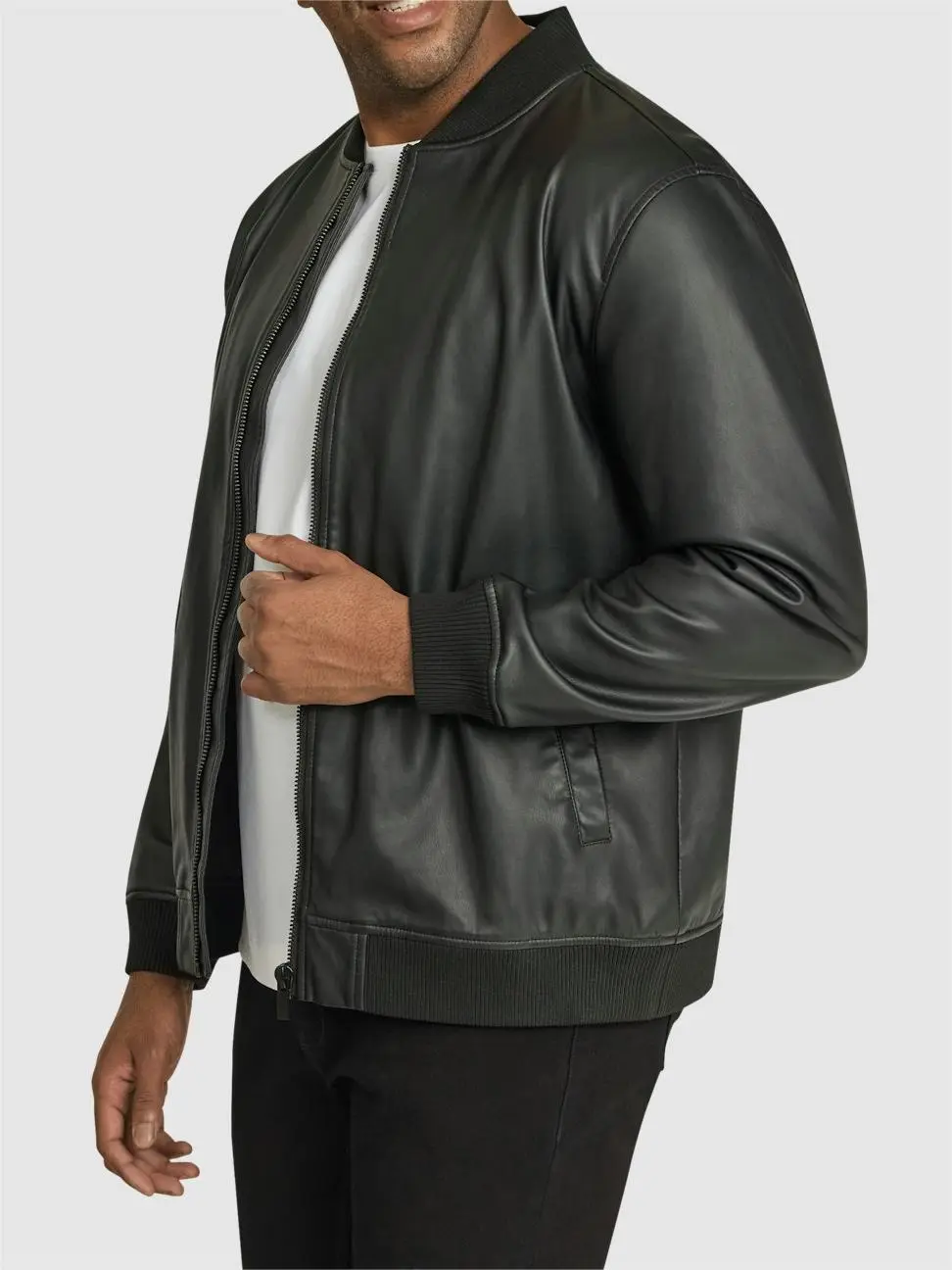 BLACK FAUX LEATHER BOMBER