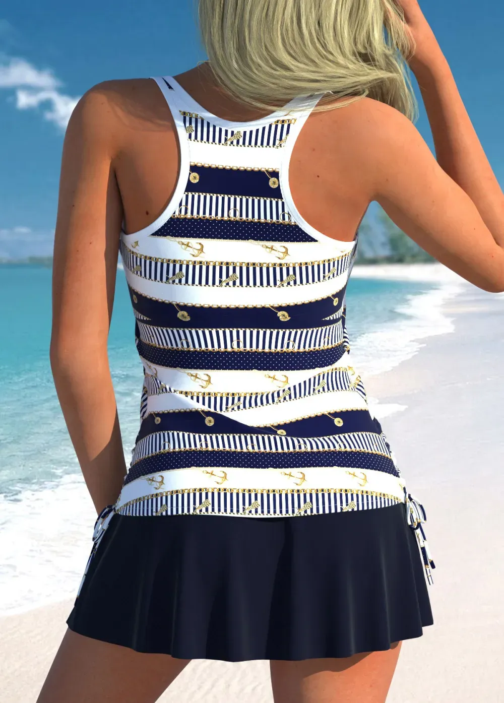 Circular Ring Mid Waisted Paisley Print Tankini Set