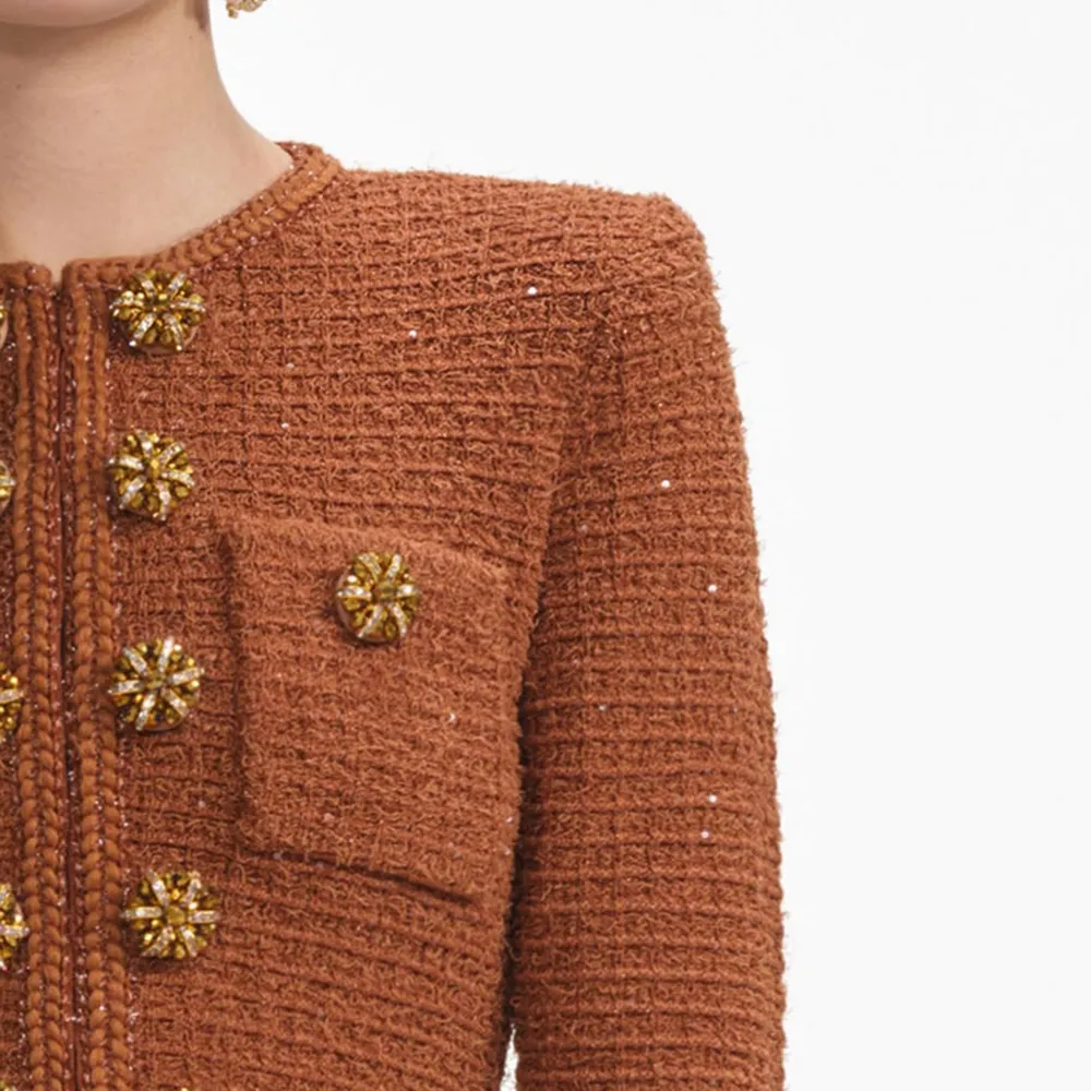 Brown Textured Knit Midi Dress