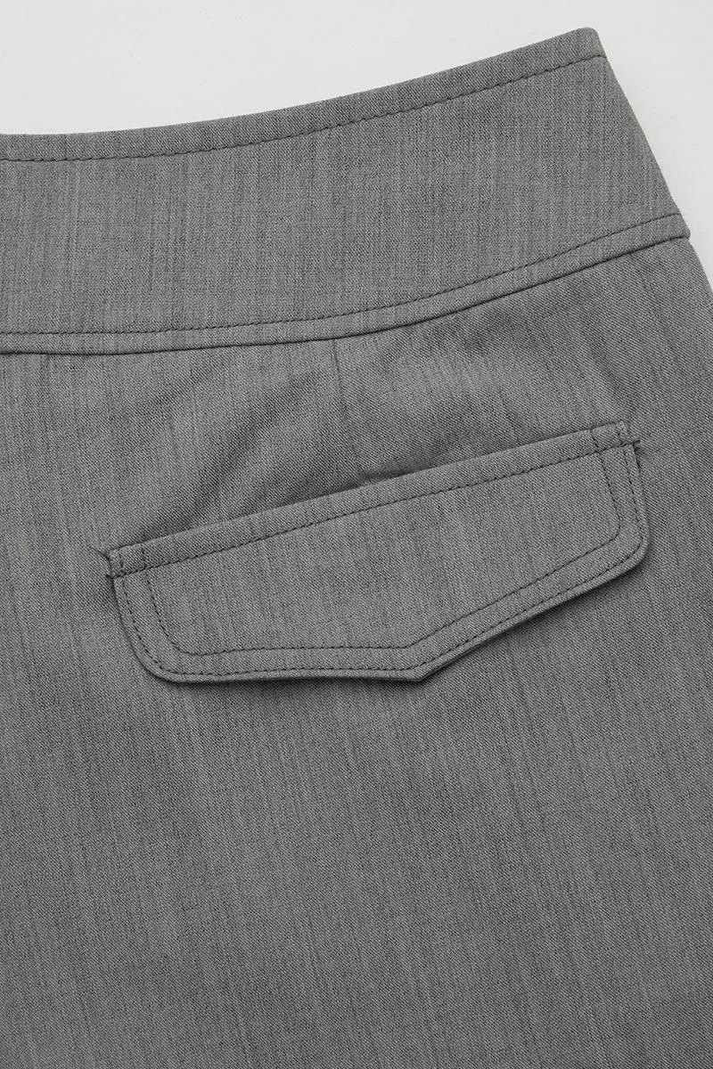 Solid Button Decor Mid Waist Wide Leg Pants