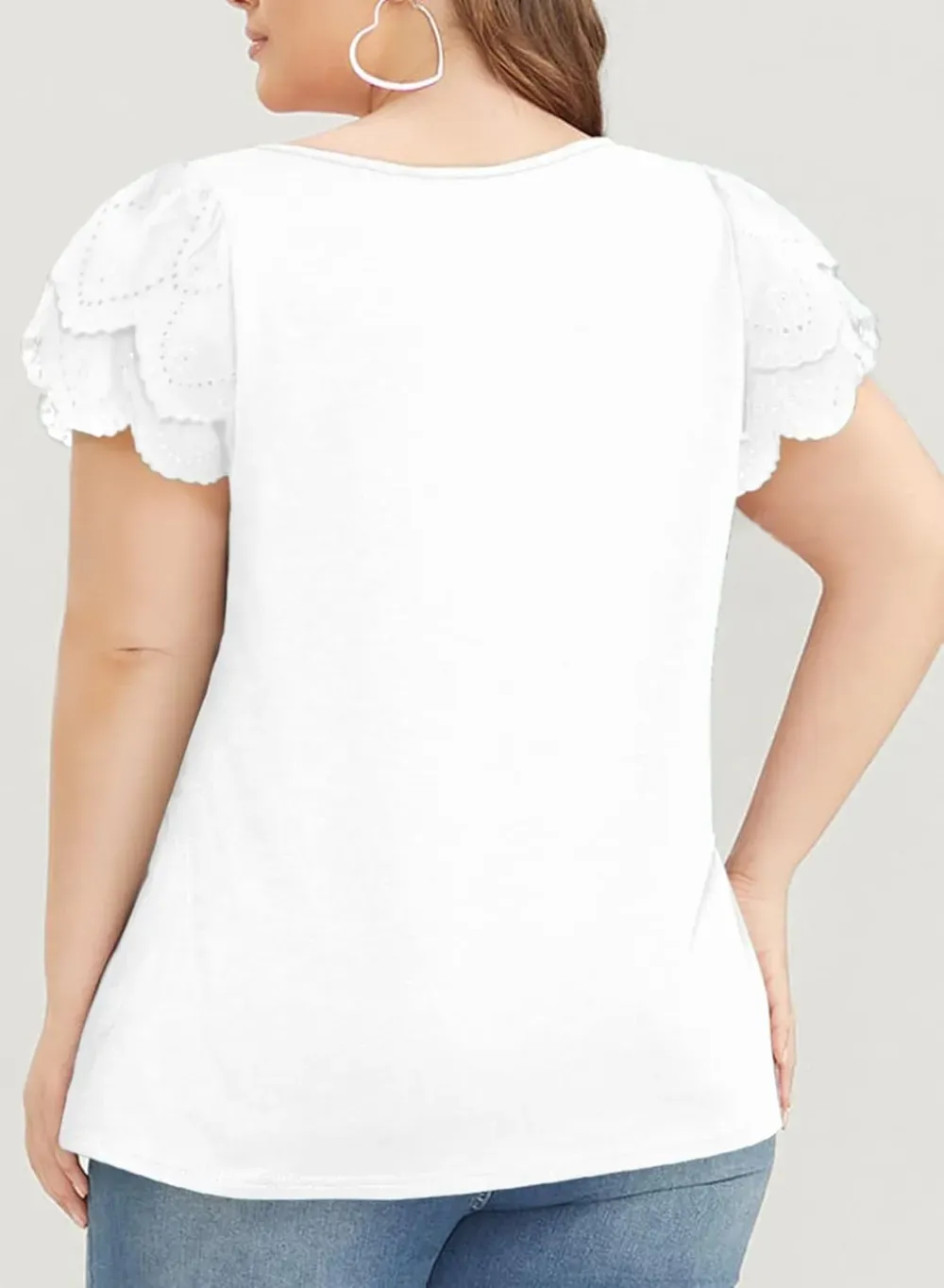 Eytino Womens Plus Size Tops Ruffle Short Sleeve Square Neck Summer Loose Casual Tee Shirts(1X-5X)