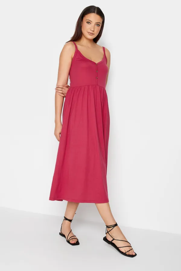 LTS Tall Hot Pink Button Through Midi Cami Dress