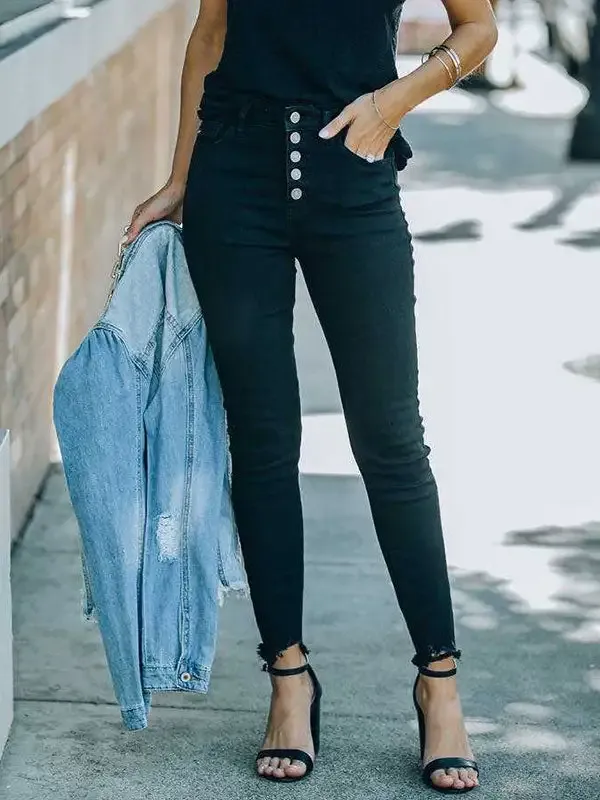 Black Versatile Stretch Pencil Denim Jeans