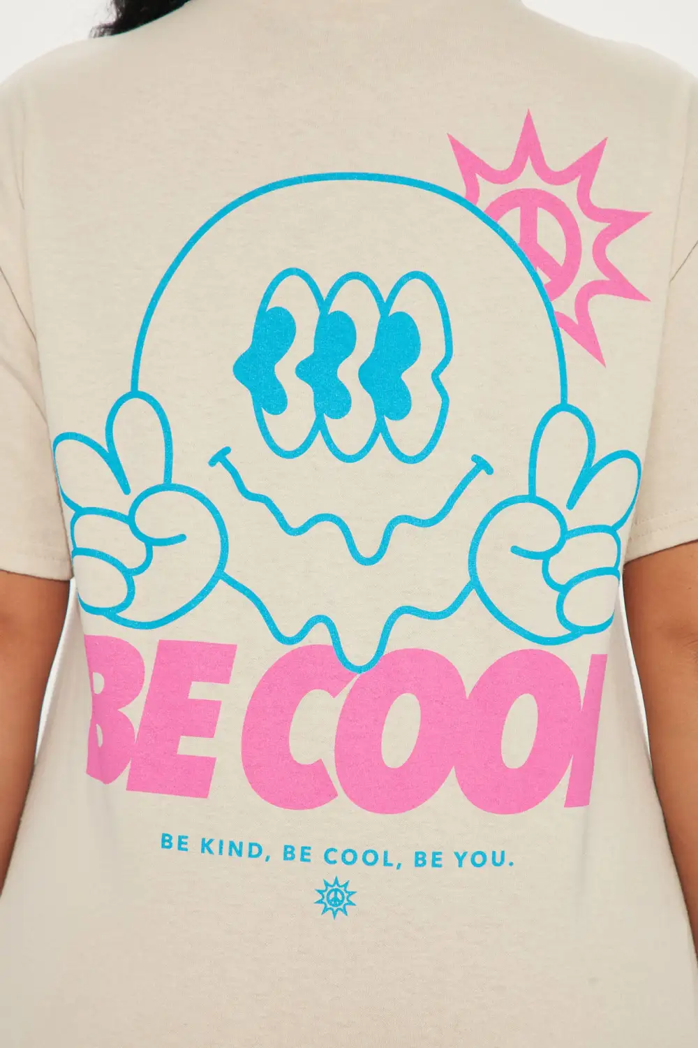 Be Cool Smiley Short Sleeve Tee - Taupe