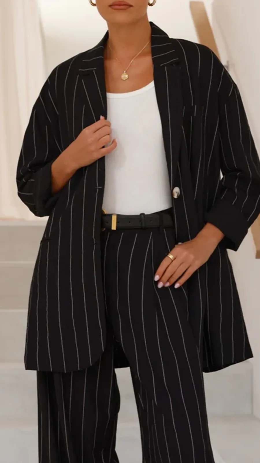 Black Pinstripe Versatile Suit Jacket