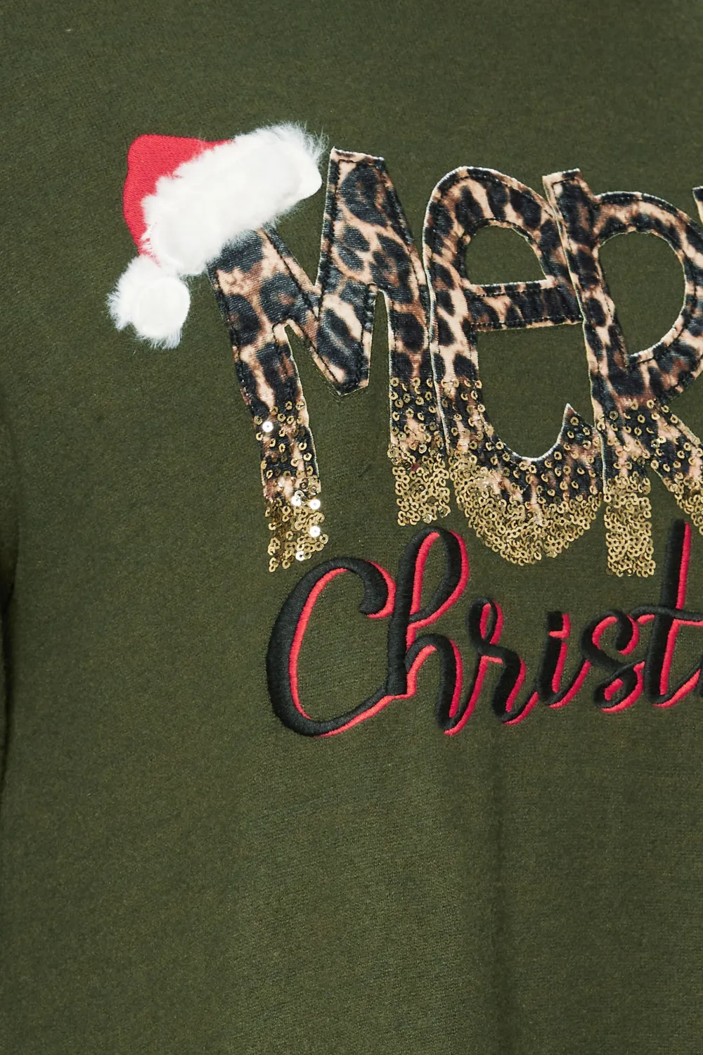 YOURS Curve Khaki Green 'Merry Christmas' Sequin Embellished Sweatshirt