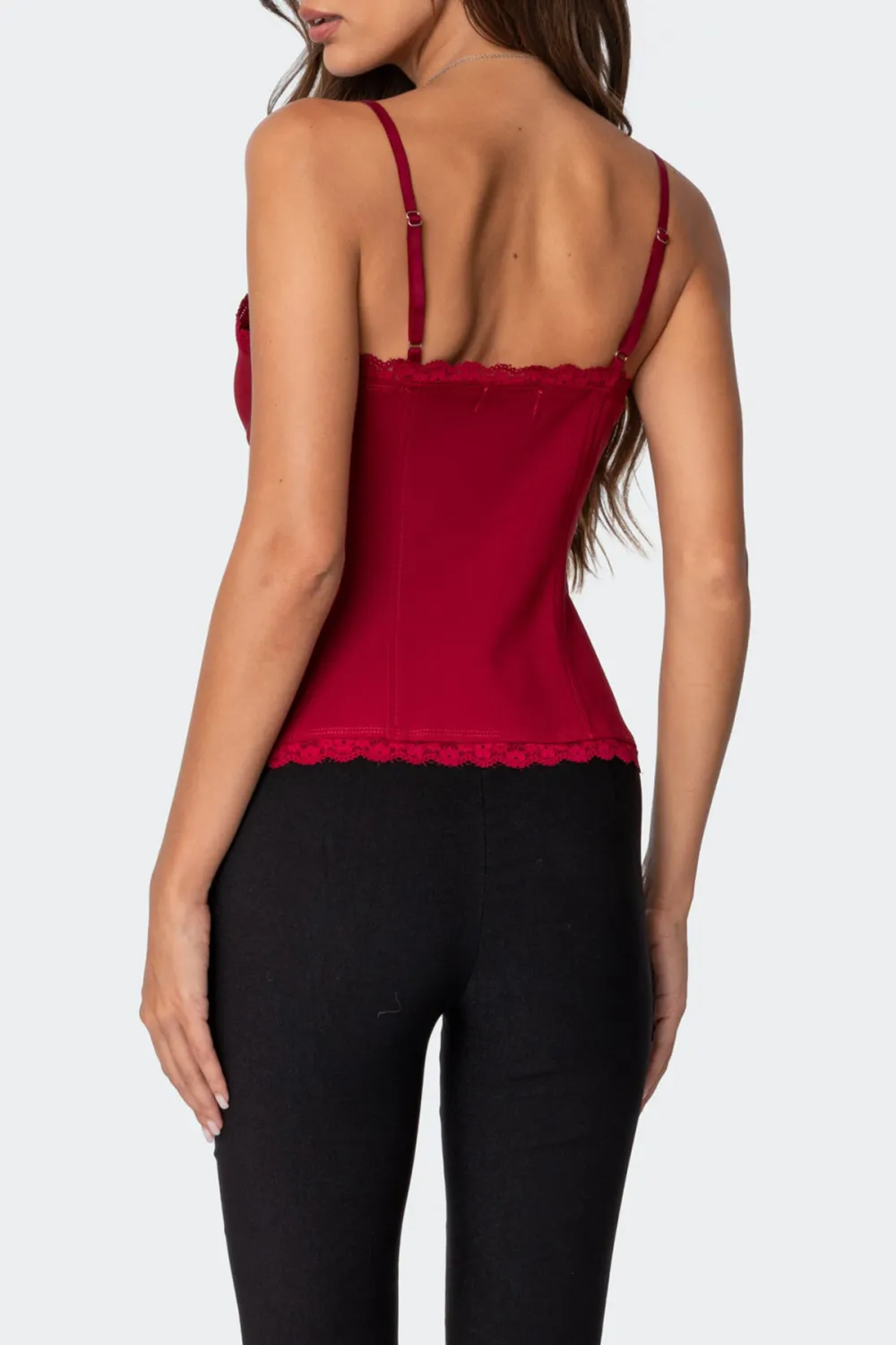 Crimson Lacey Split Front Top