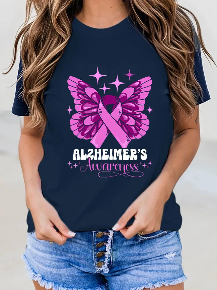 Women Alzheimer Awareness Print V-Round T-Shirt