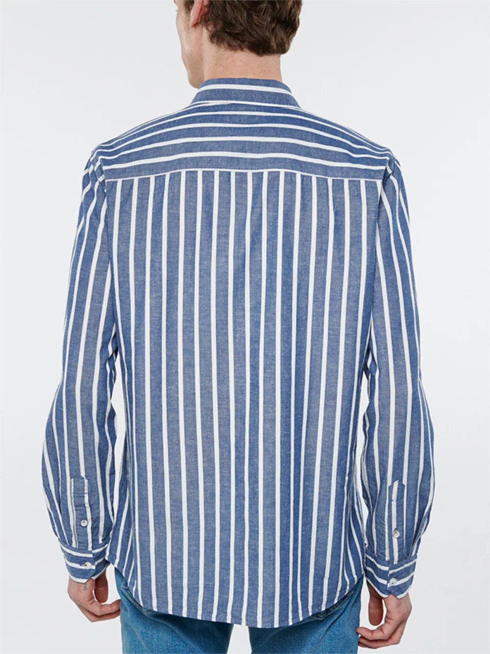 Blue and White Striped Men's Shirt