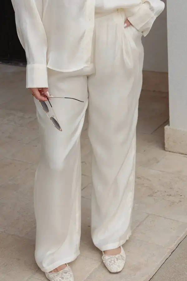 White Pleated High-Waisted Trousers