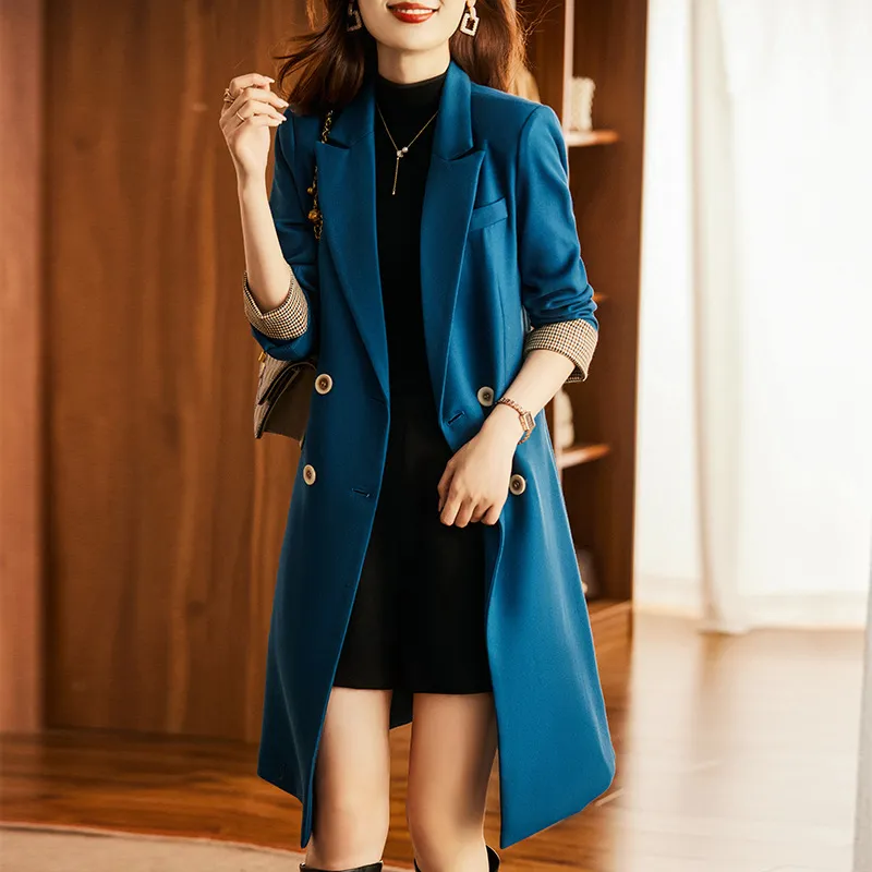 High-quality blue suit windbreaker coat