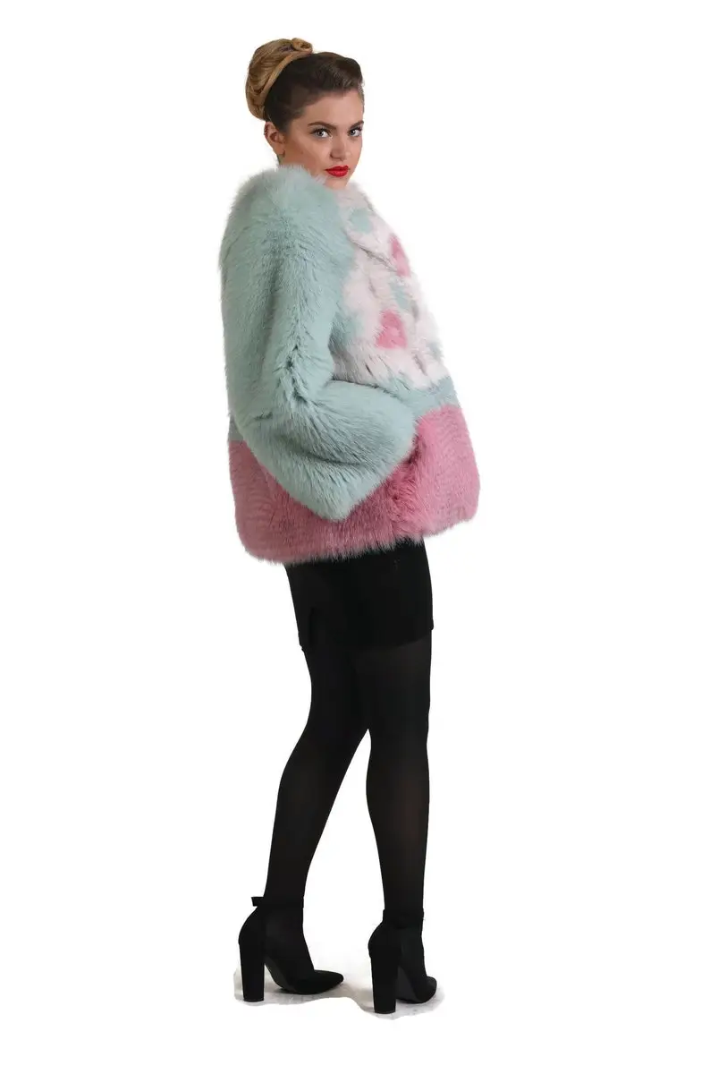 Multicolored  Fox Fur coat