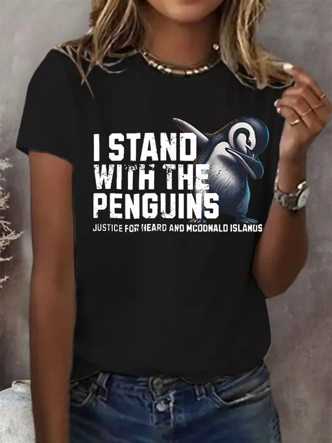 Women'S T-Shirt Women's I Stand With The Penguins Printed Short-Sleeved T-Shirt