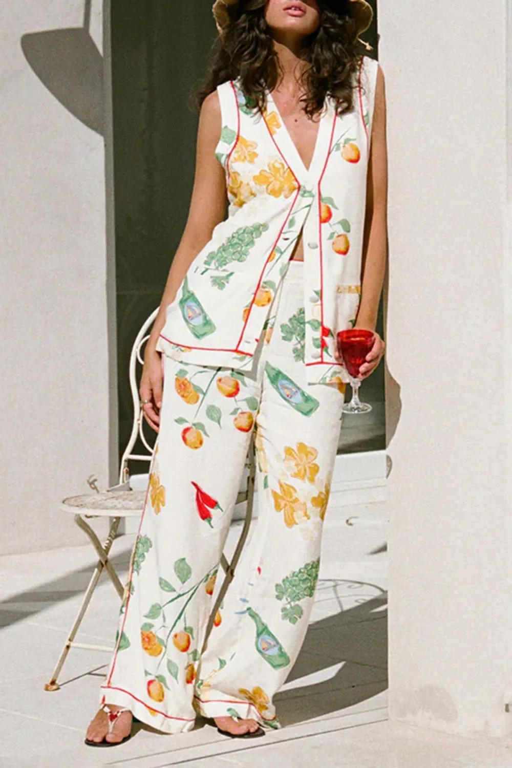 Fruit Print Slight Stretch Pants