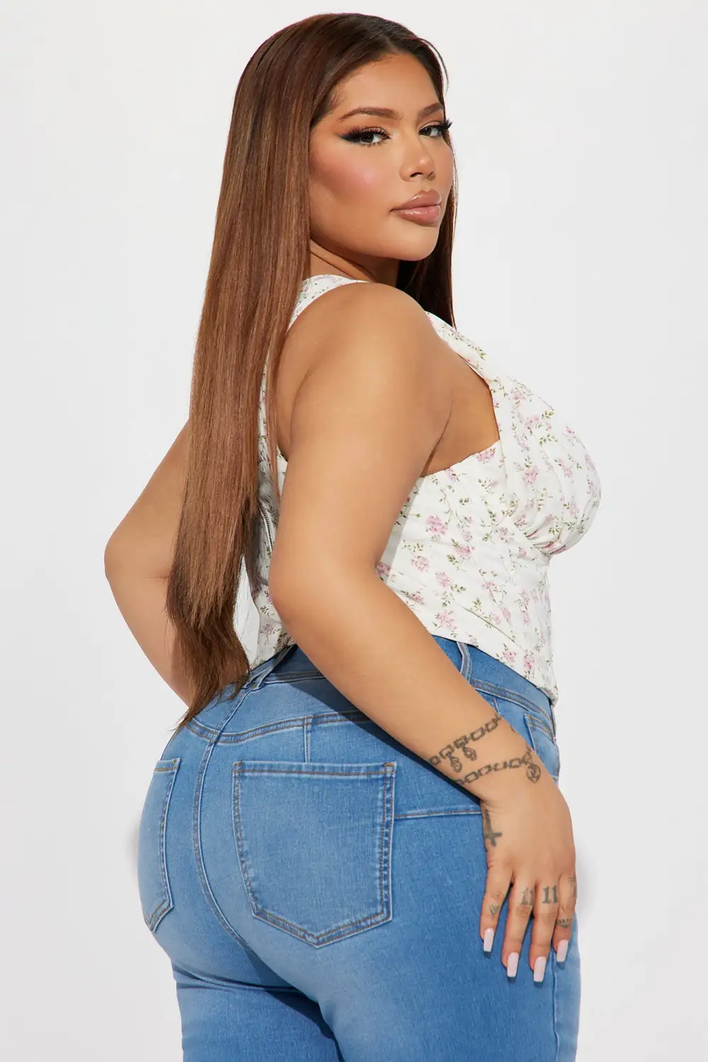 Claret Floral Corset Top - Cream/combo