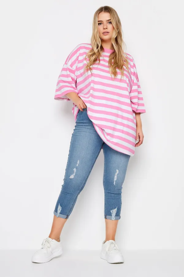 YOURS Curve Light Blue Turn Up Cropped GRACE Jeggings