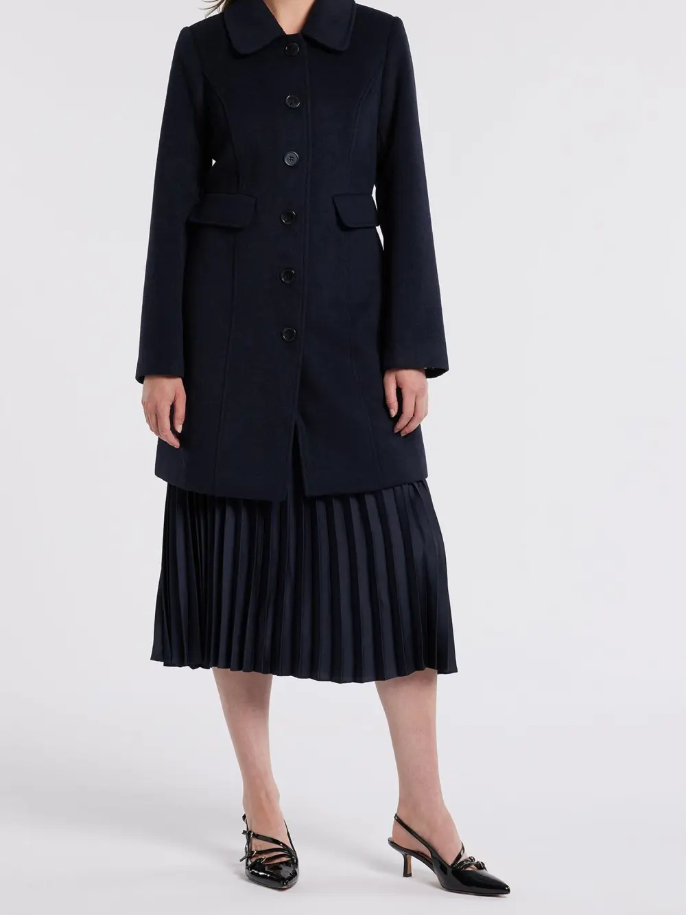 Navy Wool Blend Long Coats