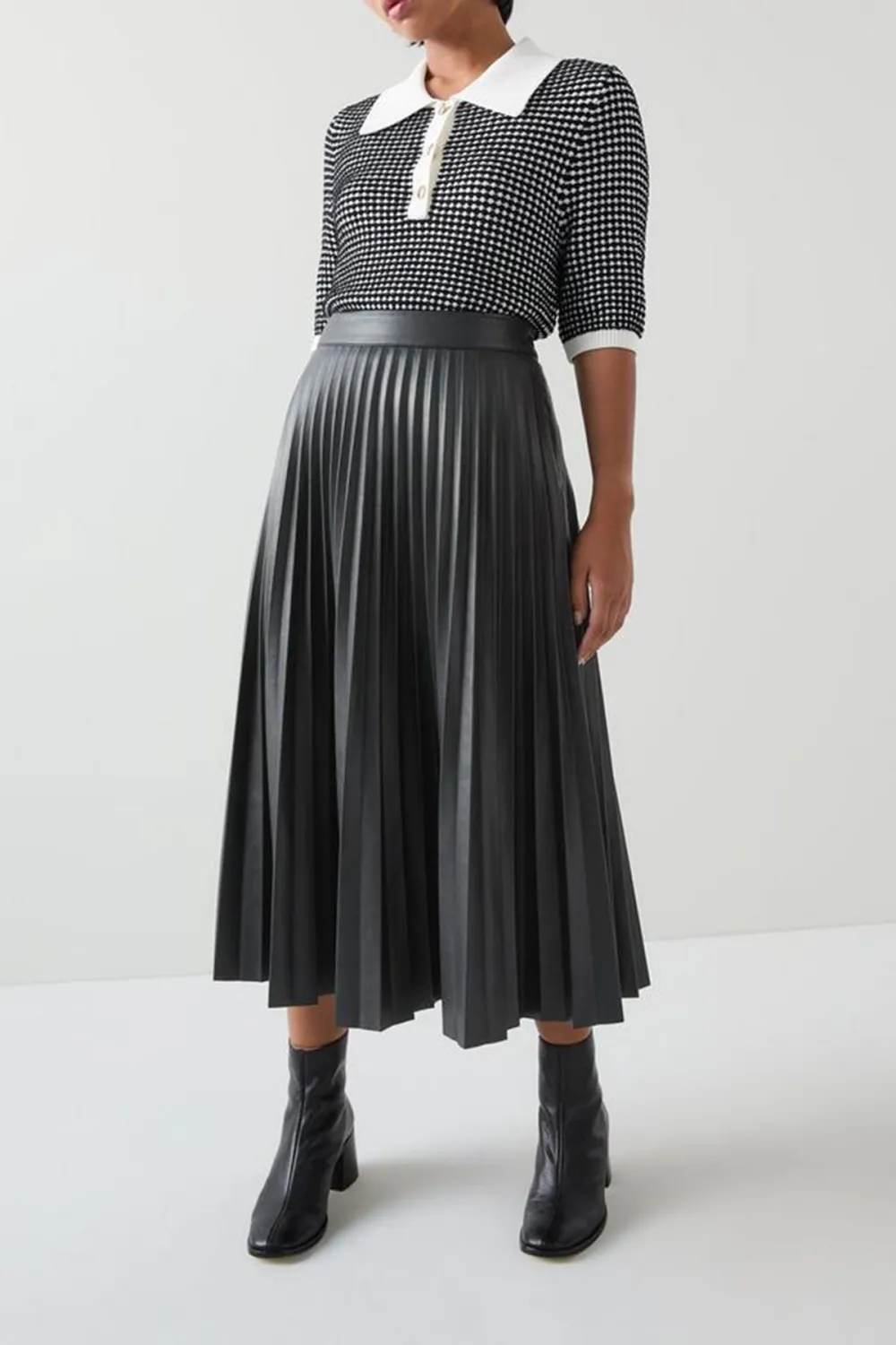 Grey Pleated Midi Skirt