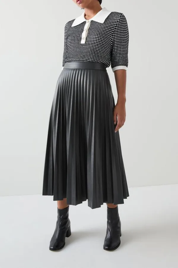Grey Pleated Midi Skirt