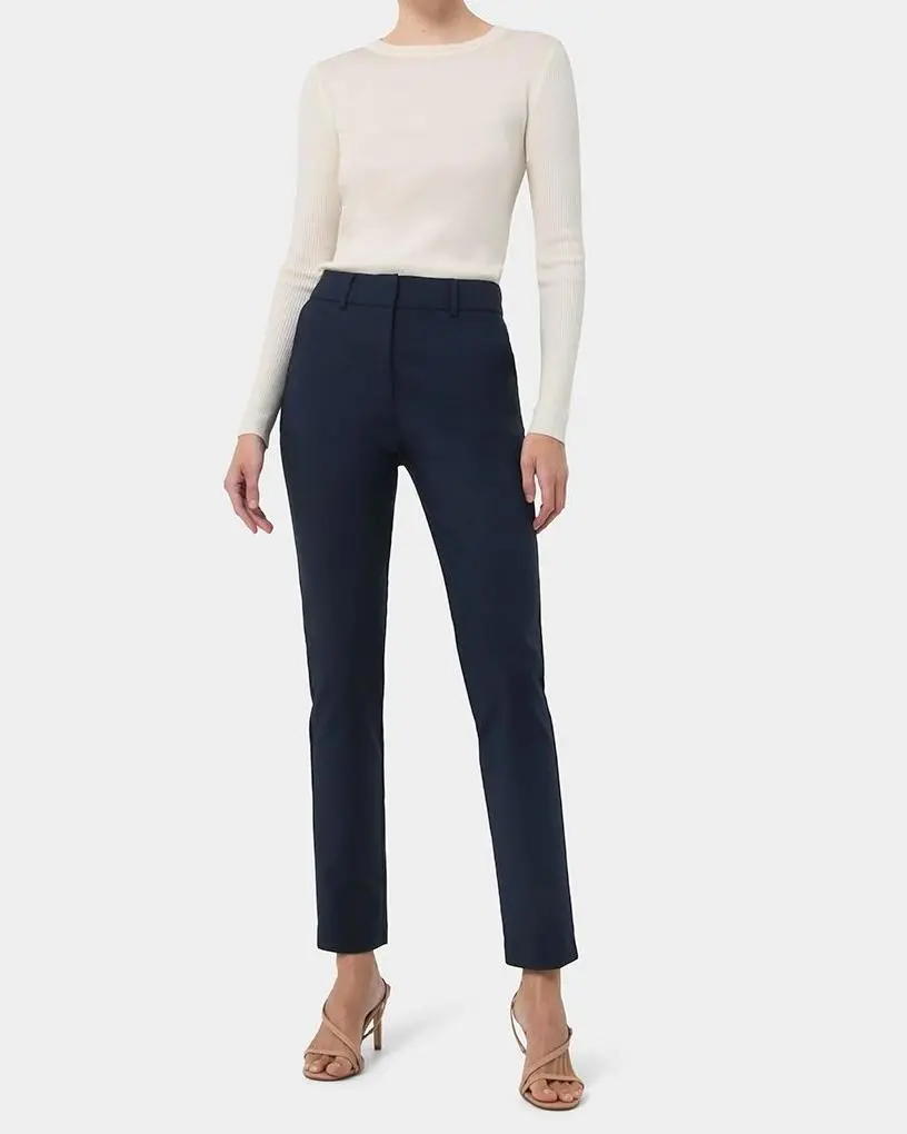 High Waisted Tall Trousers -Navy